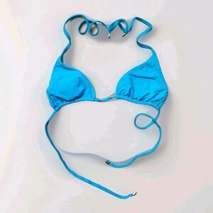 Victoria's Secret Triangle Bikini Top Blue Tie Back Removable Cups Sz L EUC
